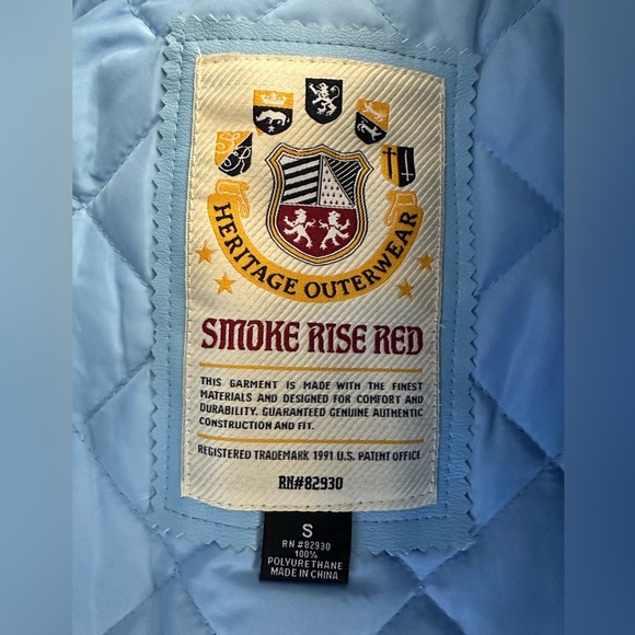 NEW! Smoke Rise Red PU Leather Varsity Jacket Coat Baby Blue Cropped Y2K  Sz S - Picture 9 of 9